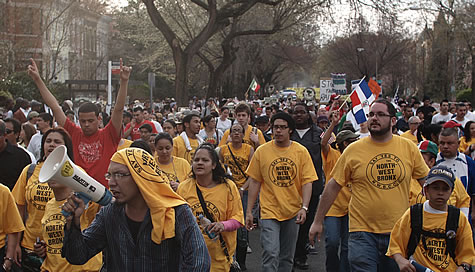 protestors marching